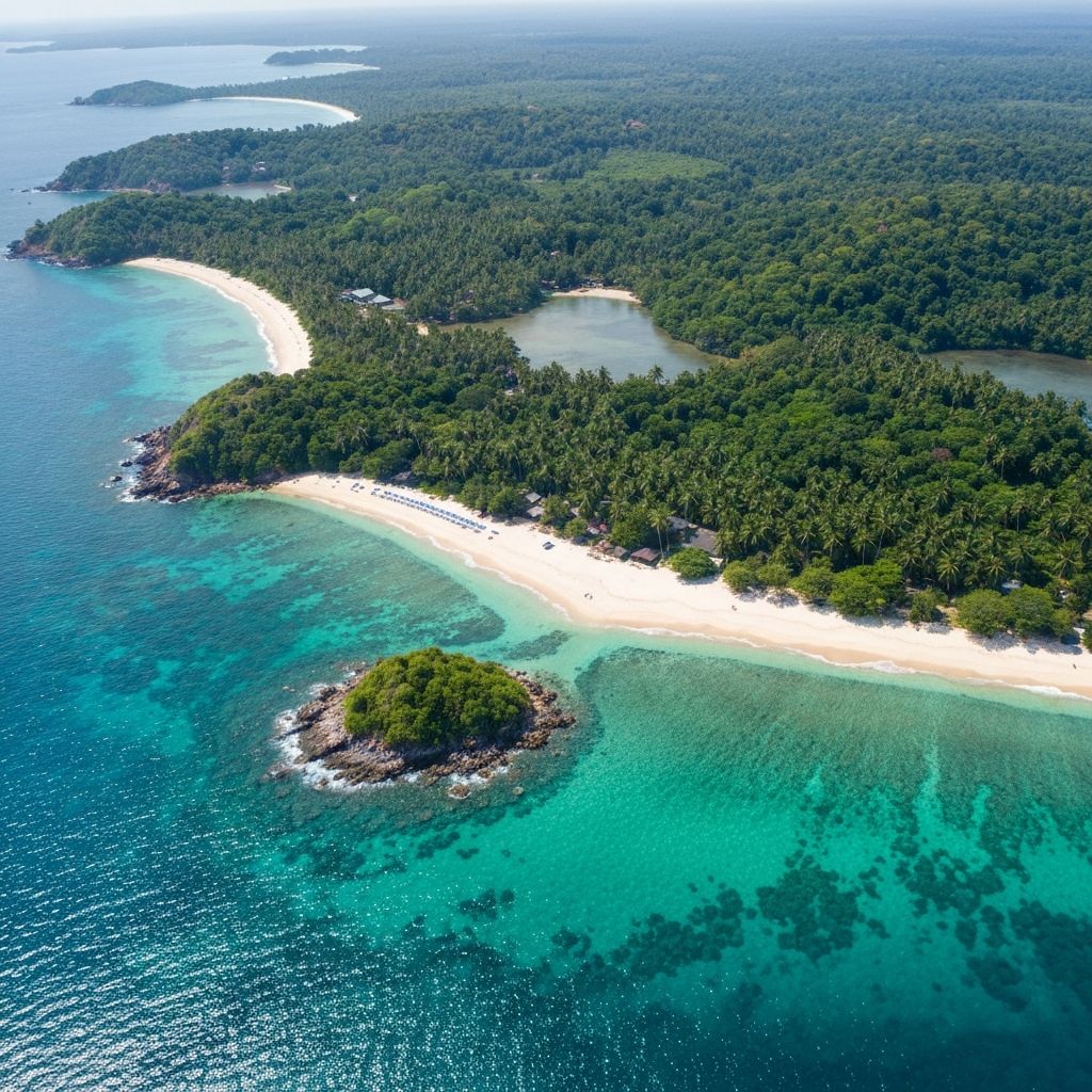 Aerial view of Great Nicobar Island showing pristine beaches and tropical landscape